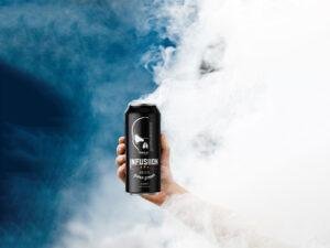 Infusiion bottle with a glass ready to serve